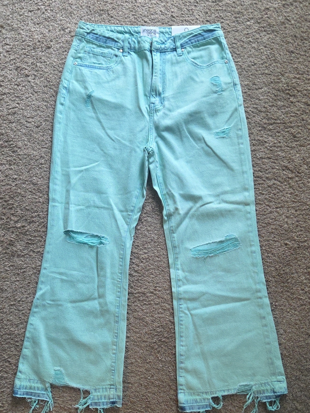High-Rise Distressed Mint Green Women's Jeans